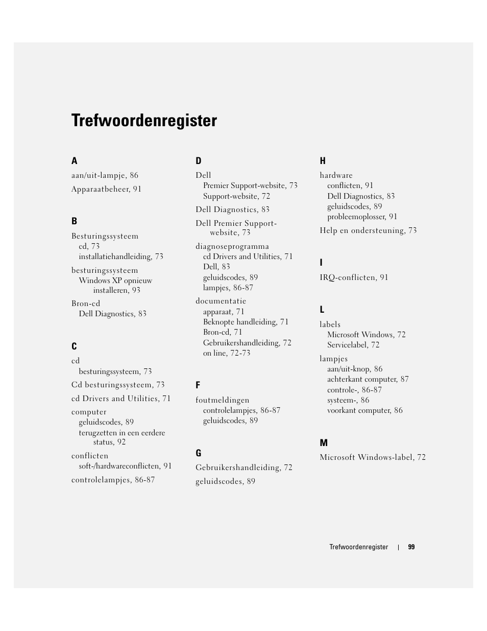 Trefwoordenregister | Dell OptiPlex 170L User Manual | Page 99 / 238