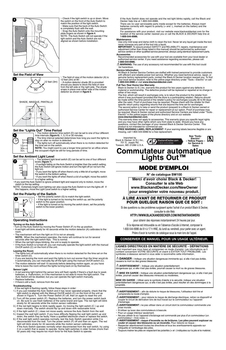 Commutateur automatique lights out, Mode d’emploi | Black & Decker Lights Out 90539953 User Manual | Page 2 / 5