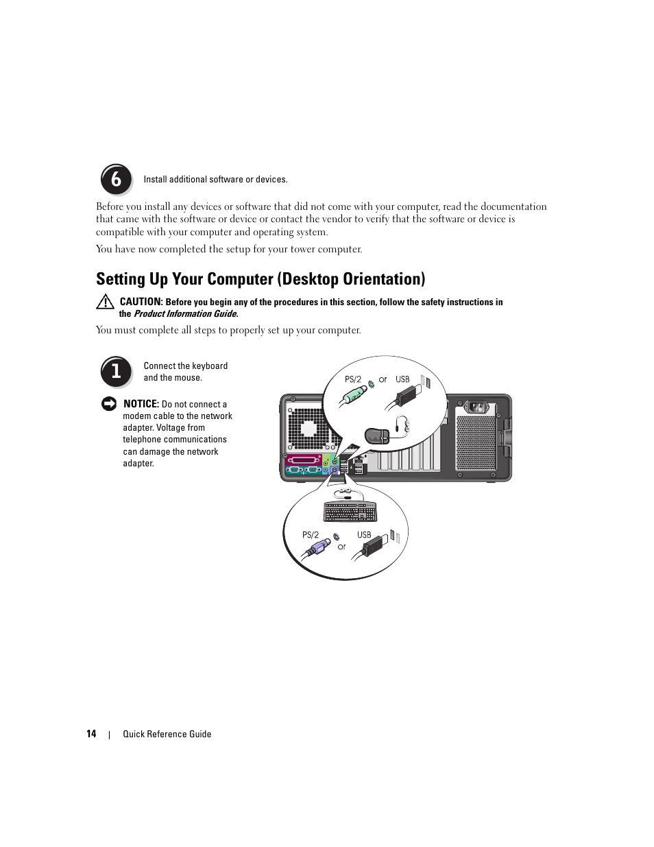 Setting up your computer (desktop orientation) | Dell Precision 490 User Manual | Page 14 / 380