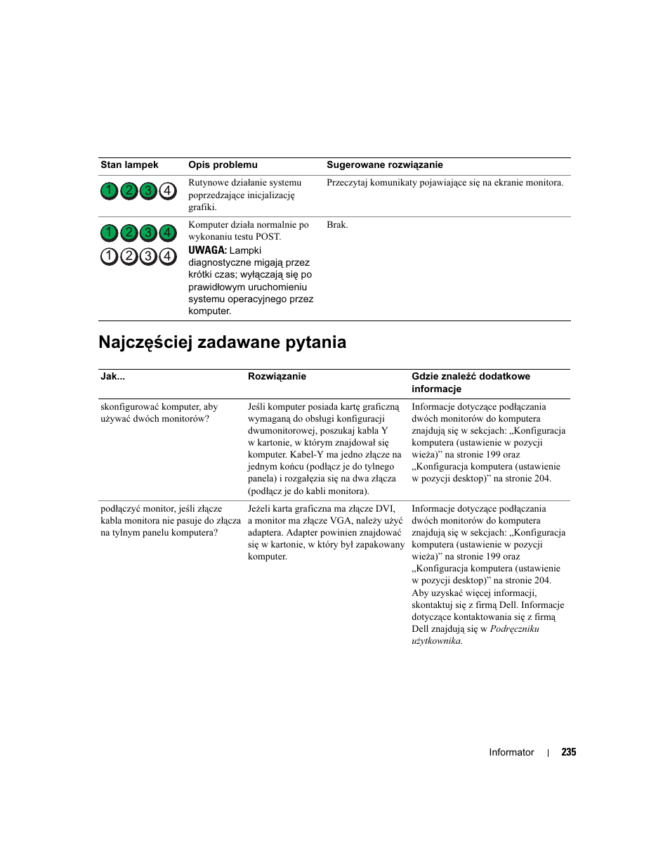 Najczęściej zadawane pytania | Dell Precision 490 User Manual | Page 235 / 380