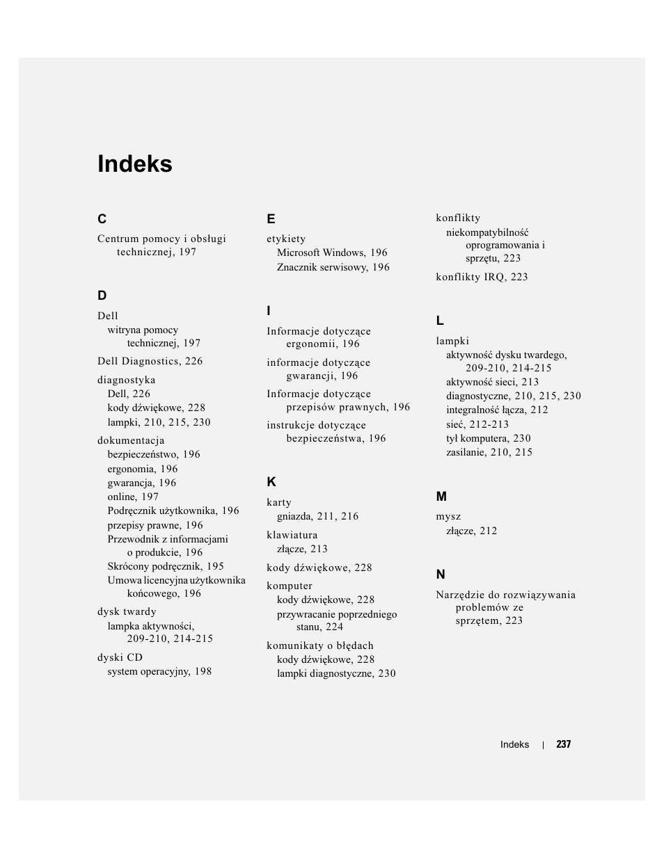 Indeks | Dell Precision 490 User Manual | Page 237 / 380