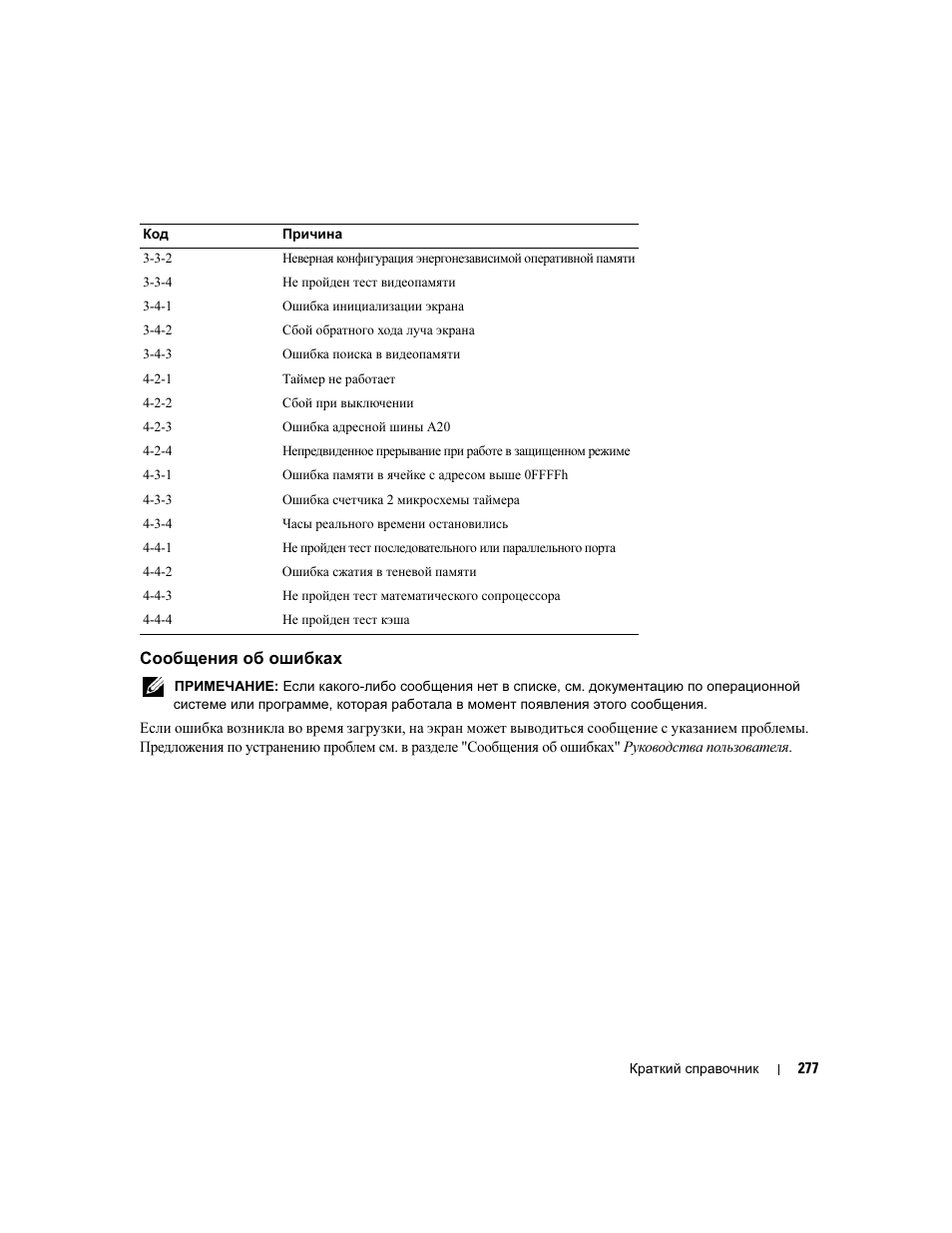 Сообщения об ошибках | Dell Precision 490 User Manual | Page 277 / 380