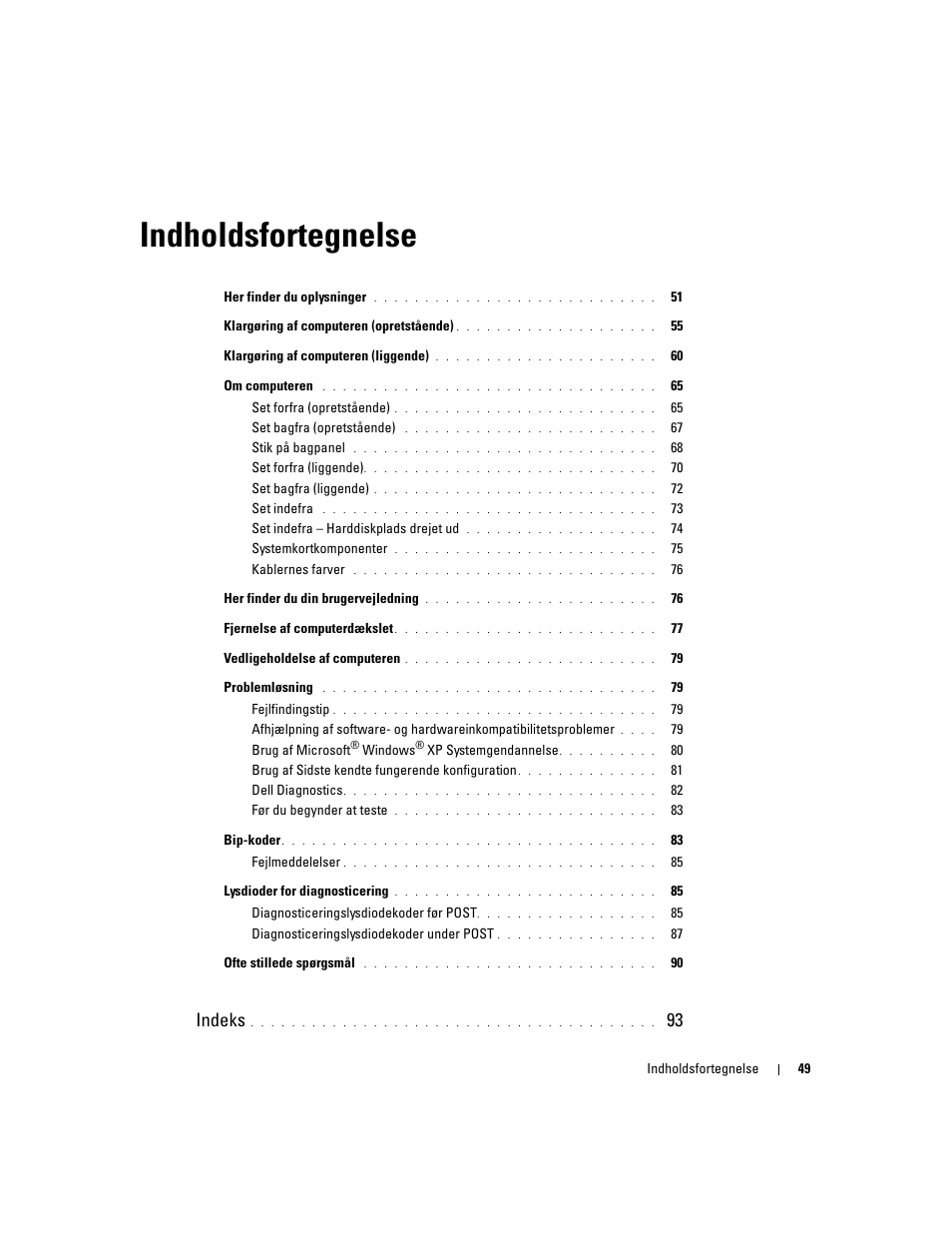 Indholdsfortegnelse, Indeks | Dell Precision 490 User Manual | Page 49 / 380