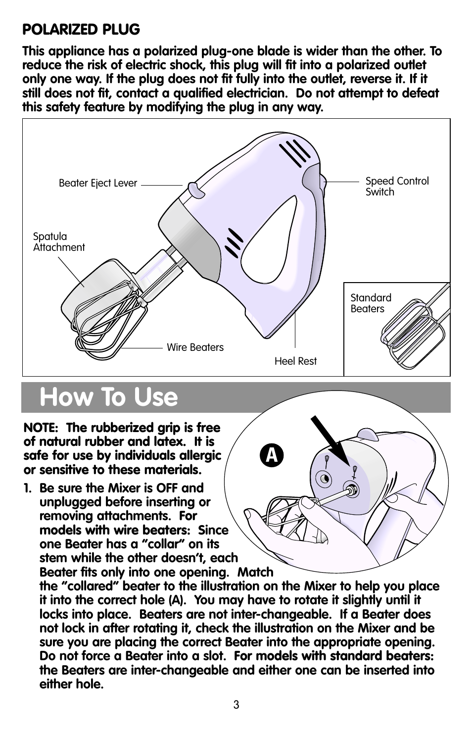 How to use, Polarized plug | Black & Decker EHM90 User Manual | Page 3 / 16