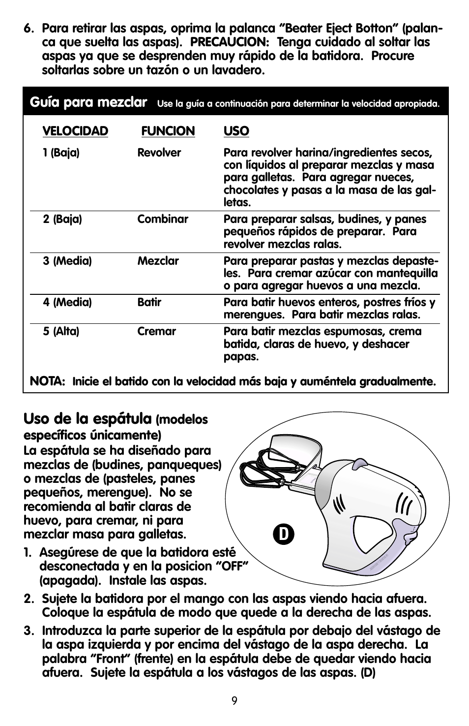 Uso de la espátula | Black & Decker EHM90 User Manual | Page 9 / 16