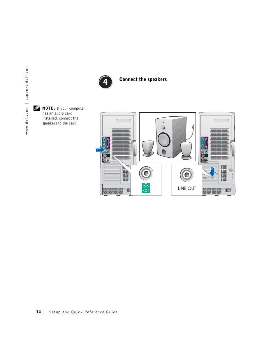 Connect the speakers | Dell Precision 650 User Manual | Page 14 / 154