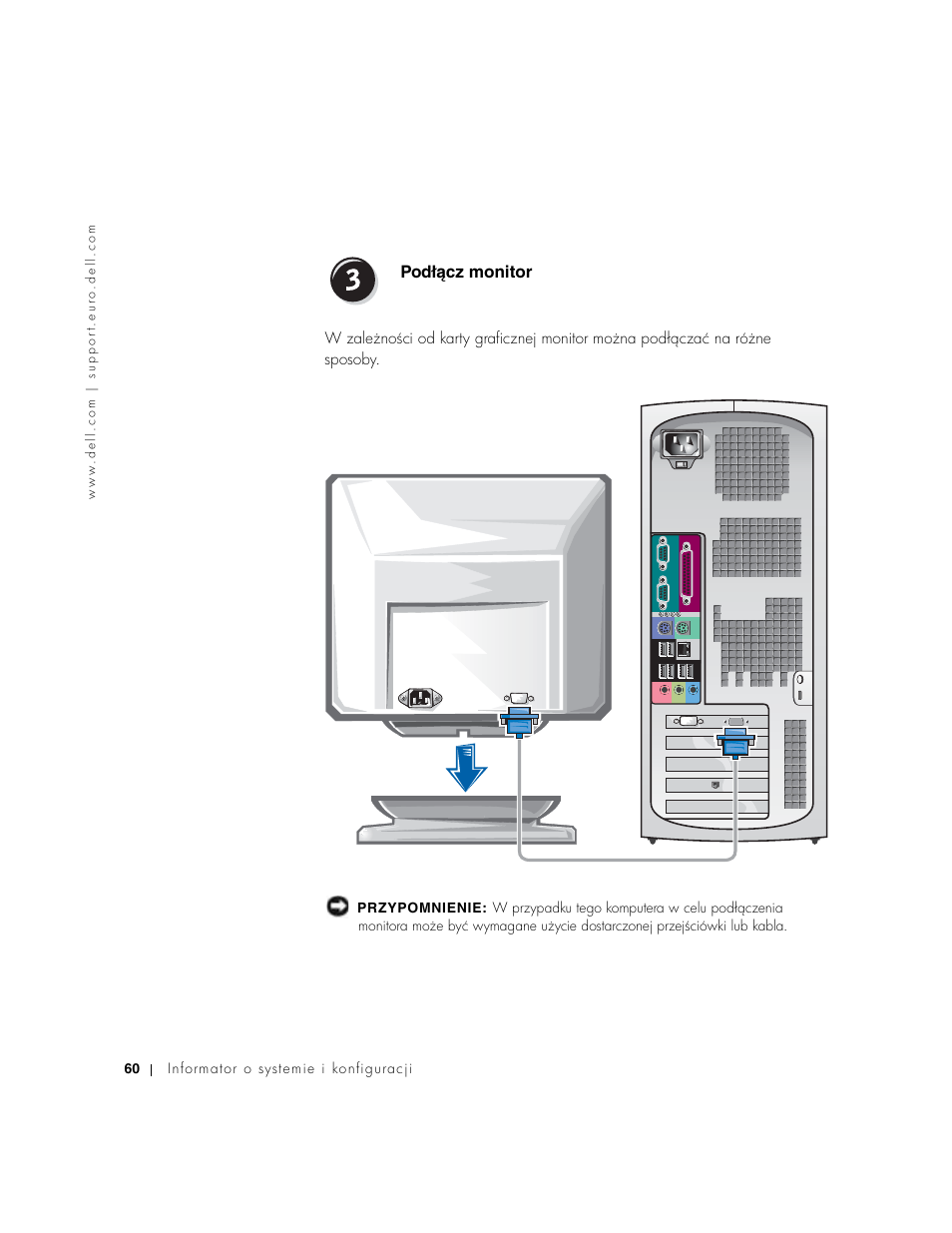 Podłącz monitor, Podłécz monitor | Dell Precision 650 User Manual | Page 60 / 154