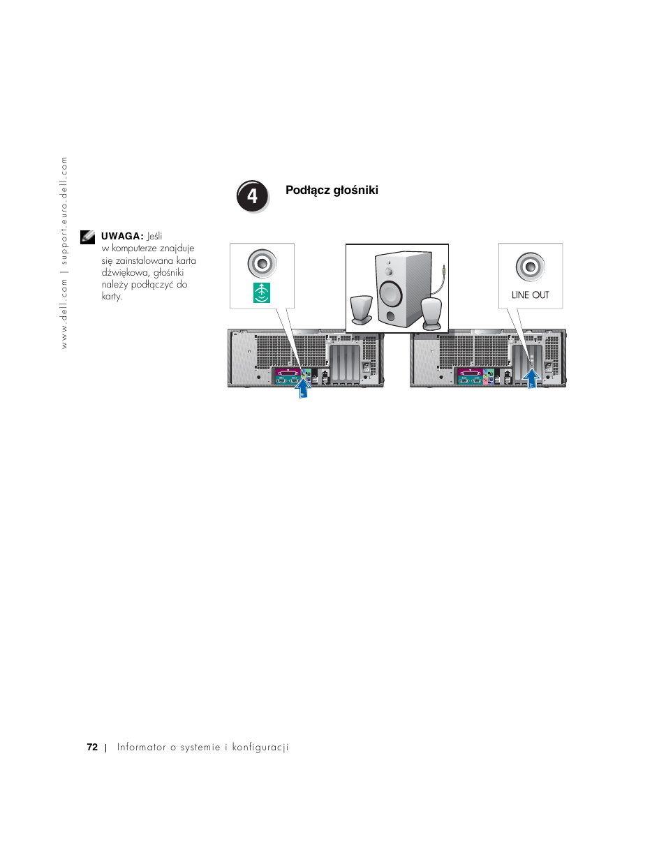 Podłącz głośniki, Podłécz głoʘniki | Dell Precision 650 User Manual | Page 72 / 154