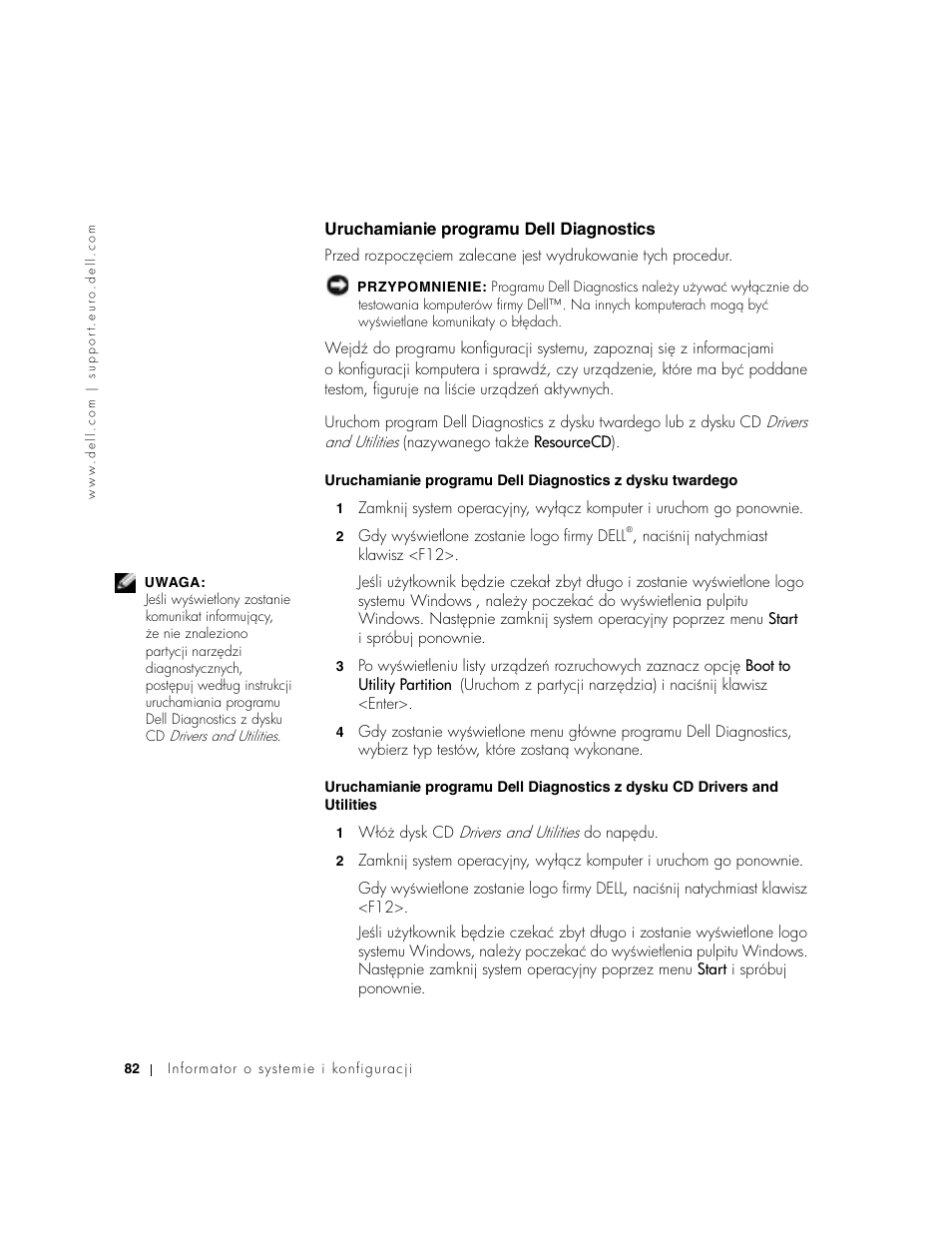 Uruchamianie programu dell diagnostics | Dell Precision 650 User Manual | Page 82 / 154