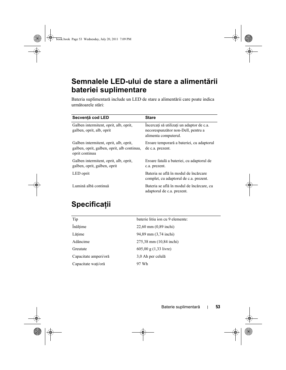 Specificaţii | Dell Latitude E5520M (Early 2011) User Manual | Page 55 / 96