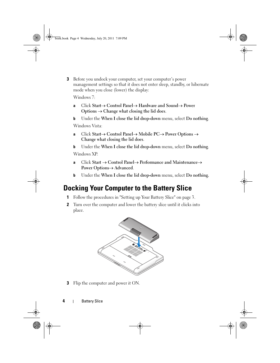 Docking your computer to the battery slice | Dell Latitude E5520M (Early 2011) User Manual | Page 6 / 96