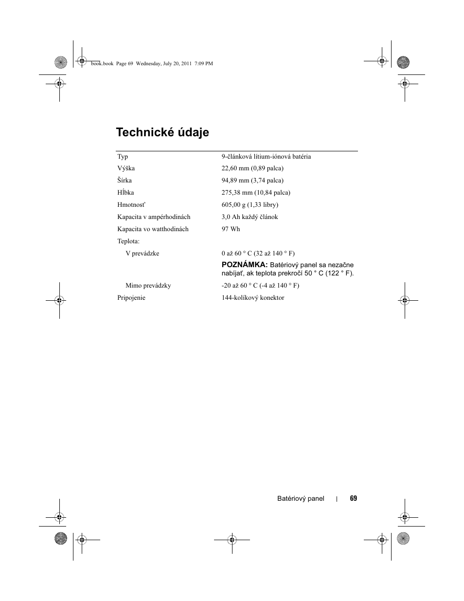 Technické údaje | Dell Latitude E5520M (Early 2011) User Manual | Page 71 / 96