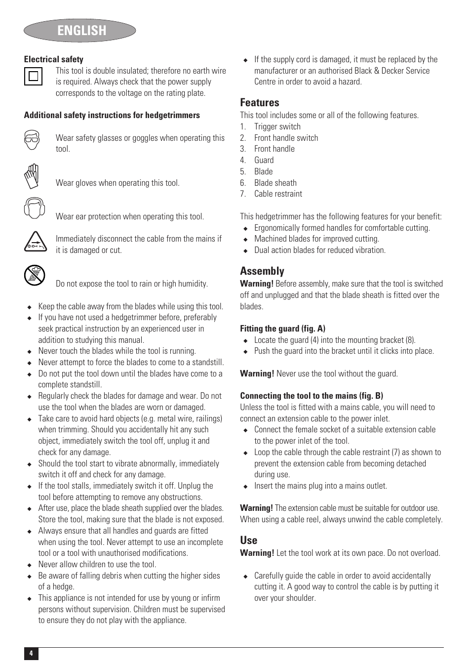 English, Features, Assembly | Black & Decker HT420 User Manual | Page 4 / 12