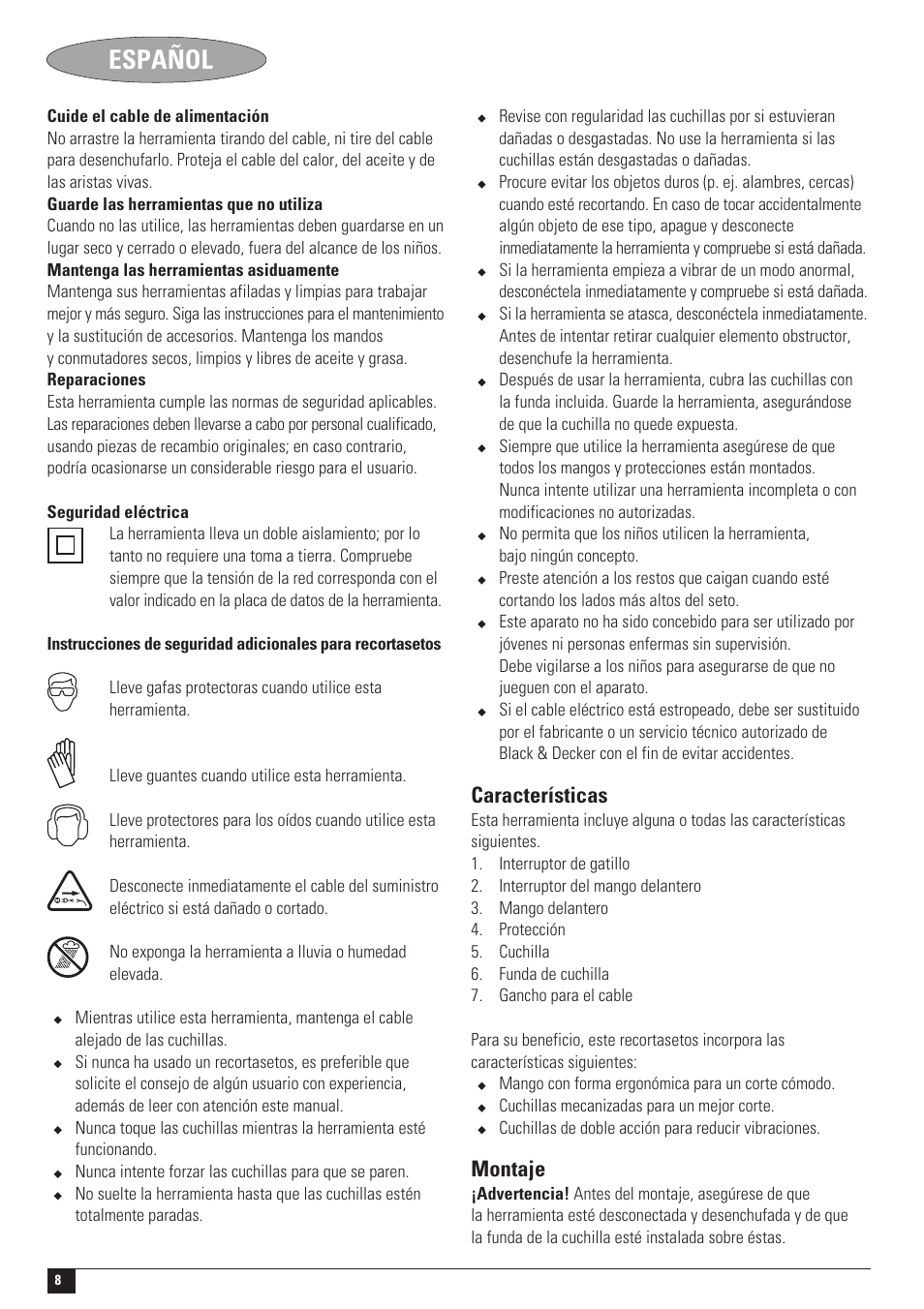 Español | Black & Decker HT420 User Manual | Page 8 / 12