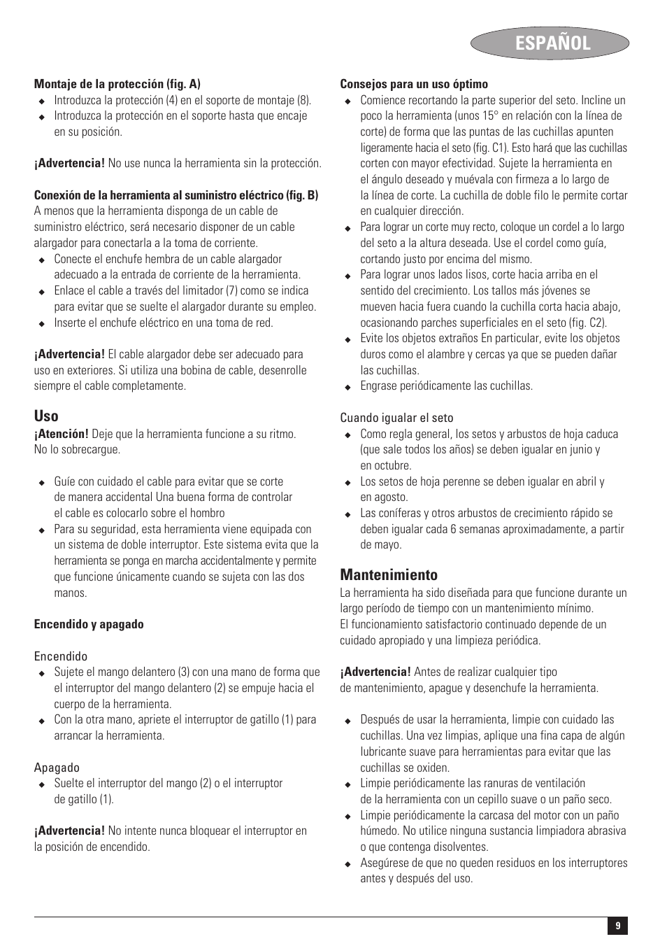 Español, Mantenimiento | Black & Decker HT420 User Manual | Page 9 / 12