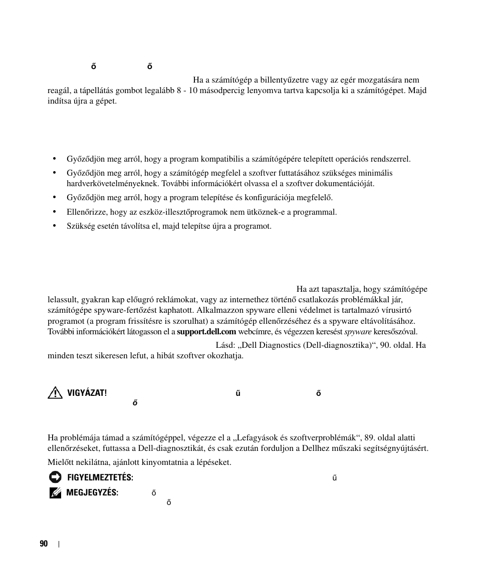 Dell diagnostics (dell-diagnosztika) | Dell Latitude D630C (Late 2008) User Manual | Page 90 / 168