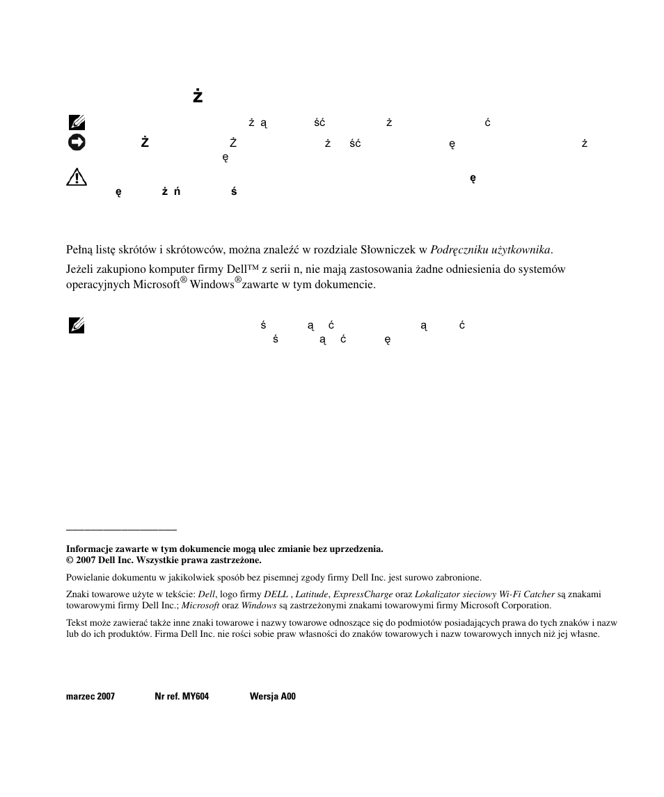 Uwagi, ostrze ż enia i przestrogi, Skróty i skrótowce | Dell Latitude D630C (Late 2008) User Manual | Page 98 / 168
