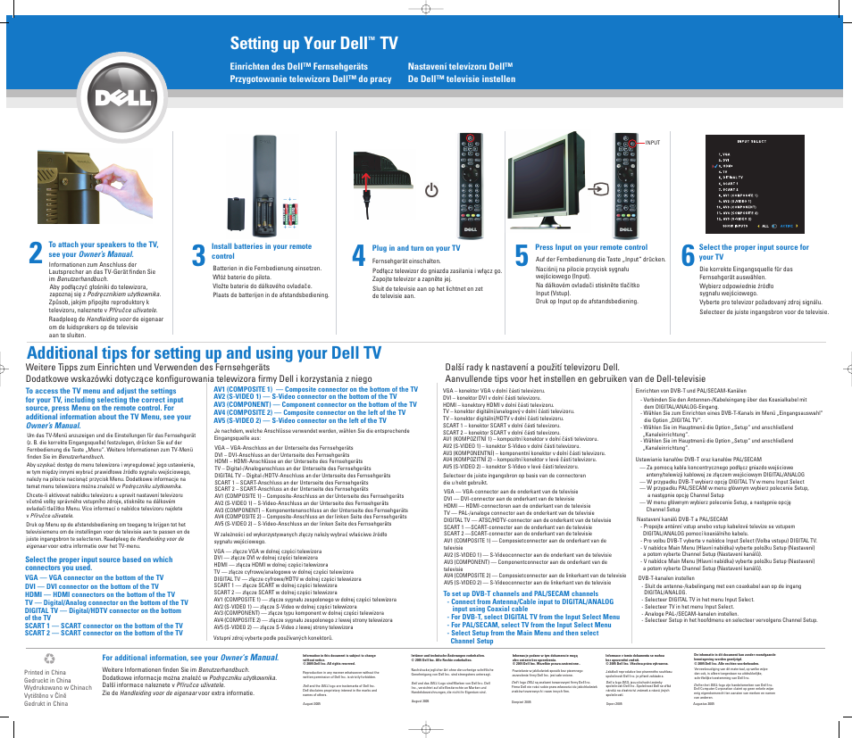 Setting up your dell tv | Dell LCD TV W3202C User Manual | Page 2 / 2