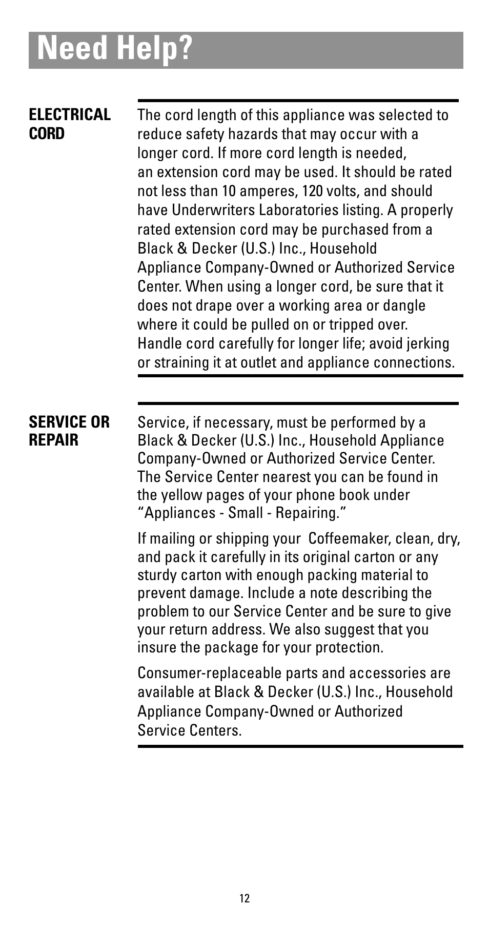 Need help | Black & Decker DCM912BK User Manual | Page 12 / 16