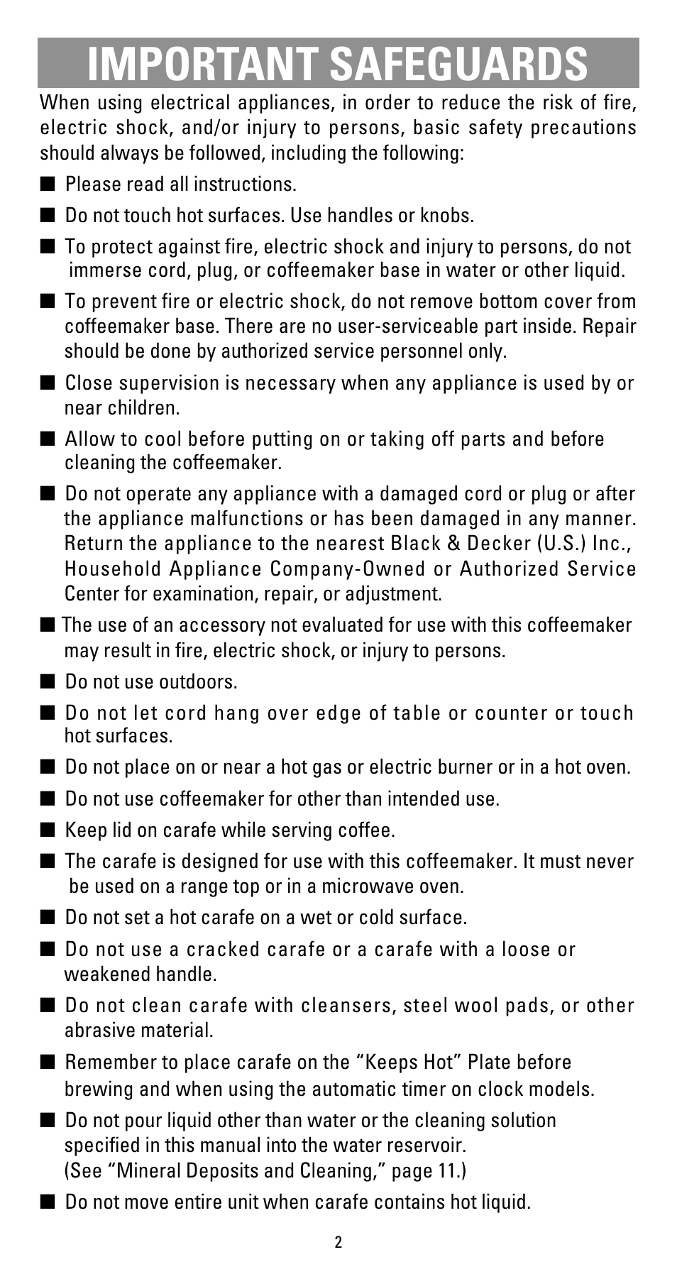 Safegaurds, Important safeguards | Black & Decker DCM912BK User Manual | Page 2 / 16