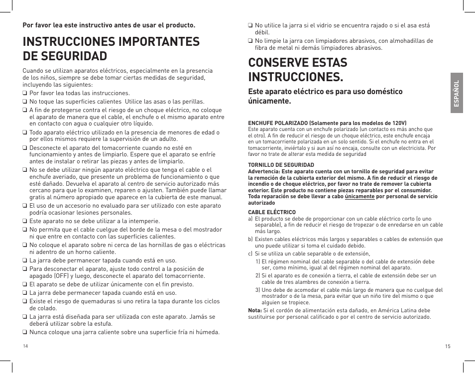 Instrucciones importantes de seguridad, Conserve estas instrucciones | Black & Decker DLX1050W User Manual | Page 8 / 15