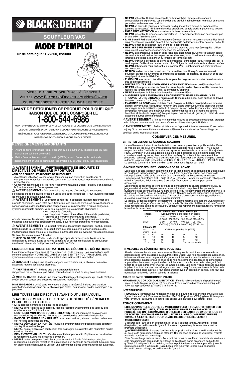 Mode d’emploi, Souffleur vac | Black & Decker 625233-01 User Manual | Page 3 / 6