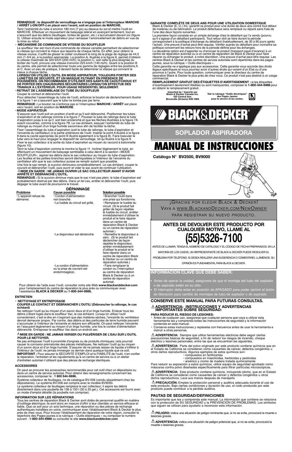 Manual de instrucciones, Soplador aspiradora | Black & Decker 625233-01 User Manual | Page 4 / 6