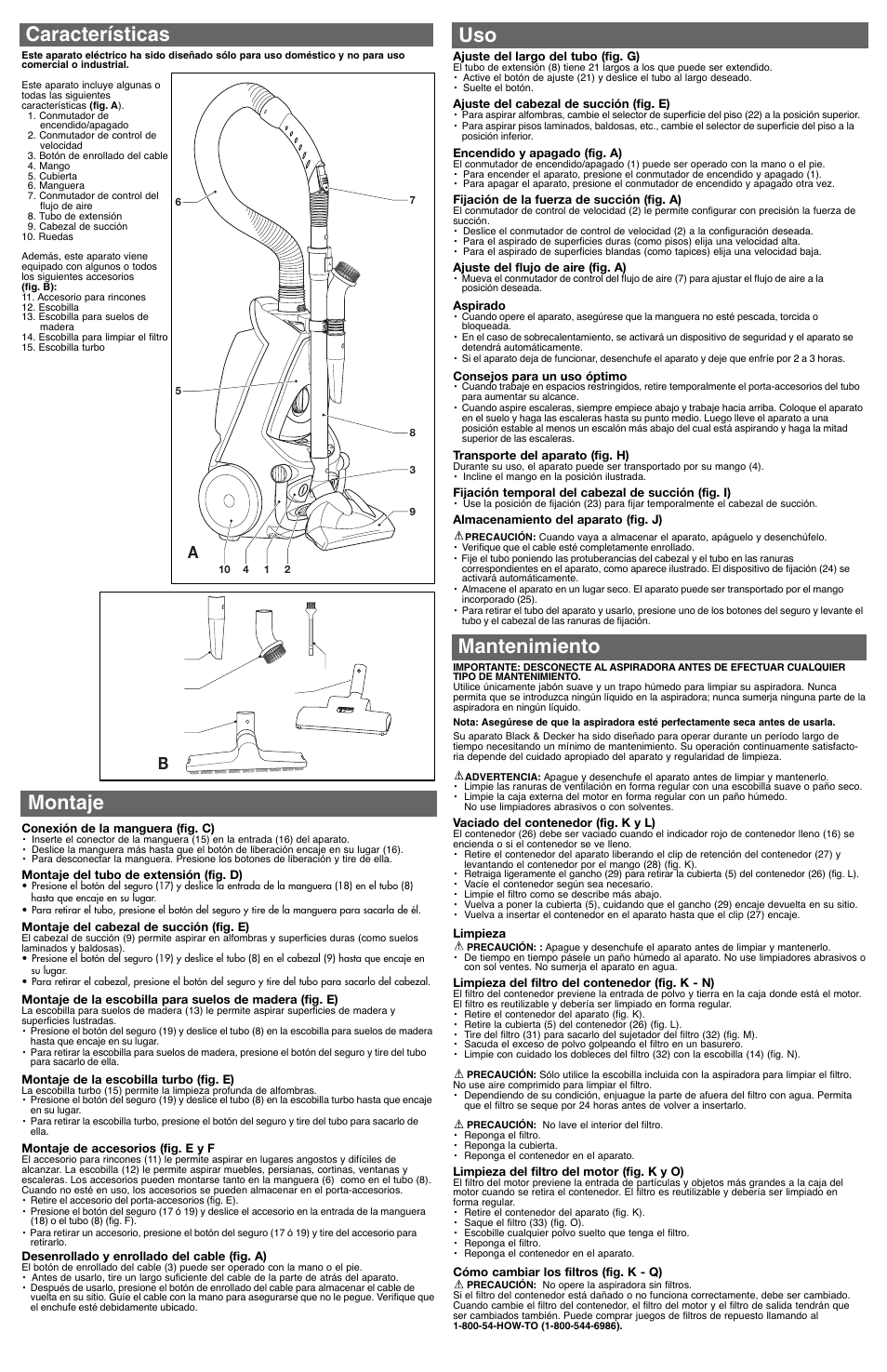 Mantenimiento, Características montaje uso | Black & Decker 586737-03 User Manual | Page 6 / 7