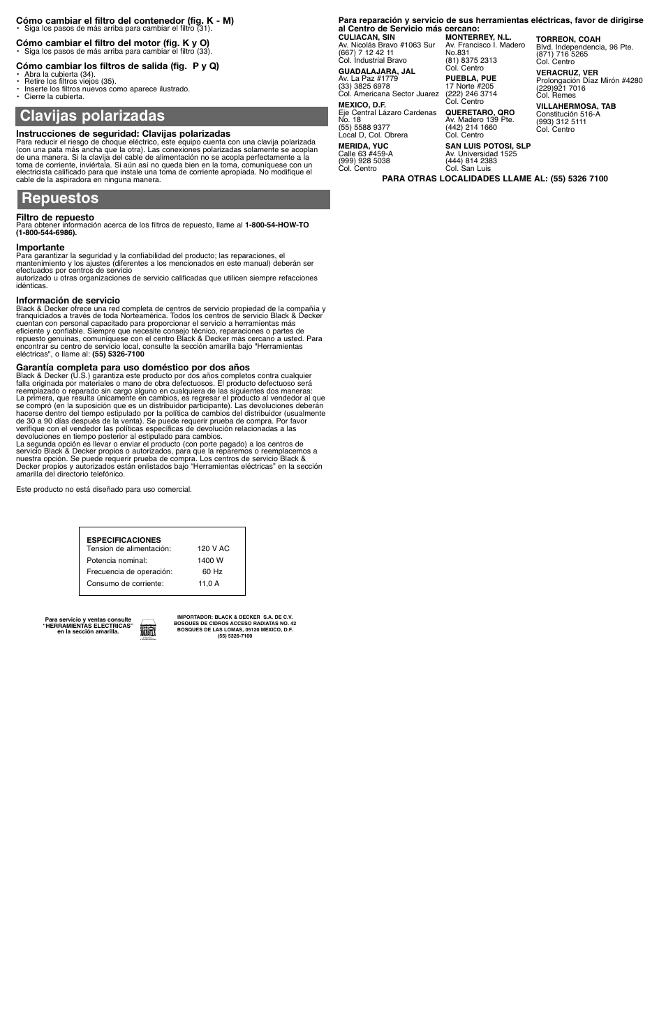 Clavijas polarizadas repuestos | Black & Decker 586737-03 User Manual | Page 7 / 7