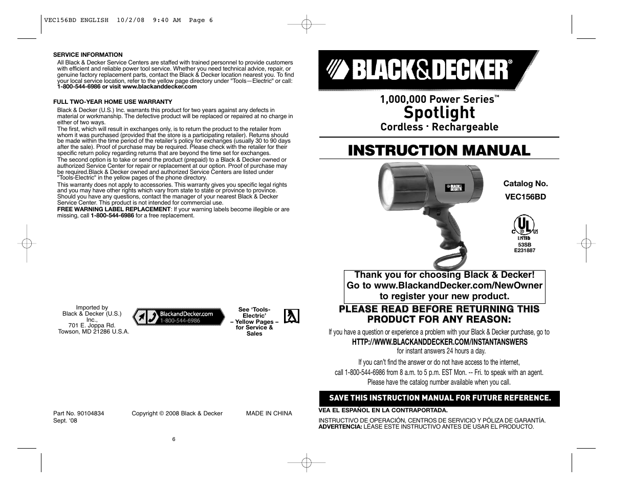 Black & Decker VEC156BD User Manual | 12 pages