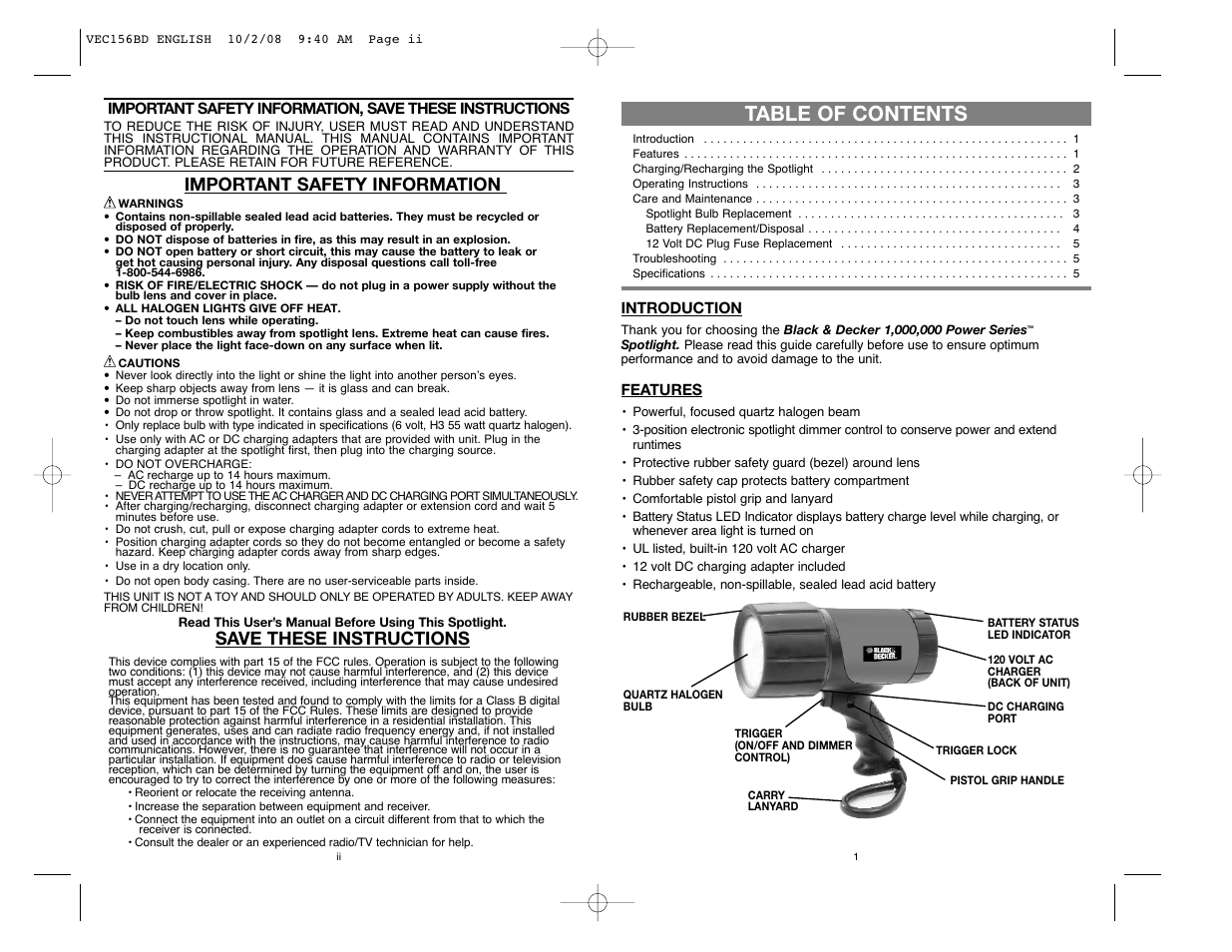 Black & Decker VEC156BD User Manual | Page 2 / 12