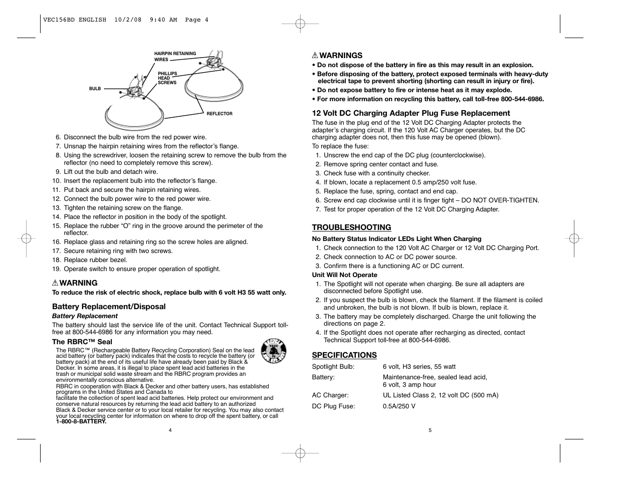 Black & Decker VEC156BD User Manual | Page 4 / 12