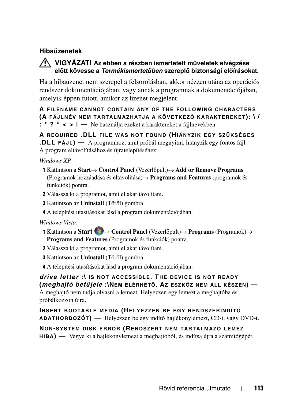 Vigyázat, Start | Dell Precision T5400 (Late 2007) User Manual | Page 113 / 340