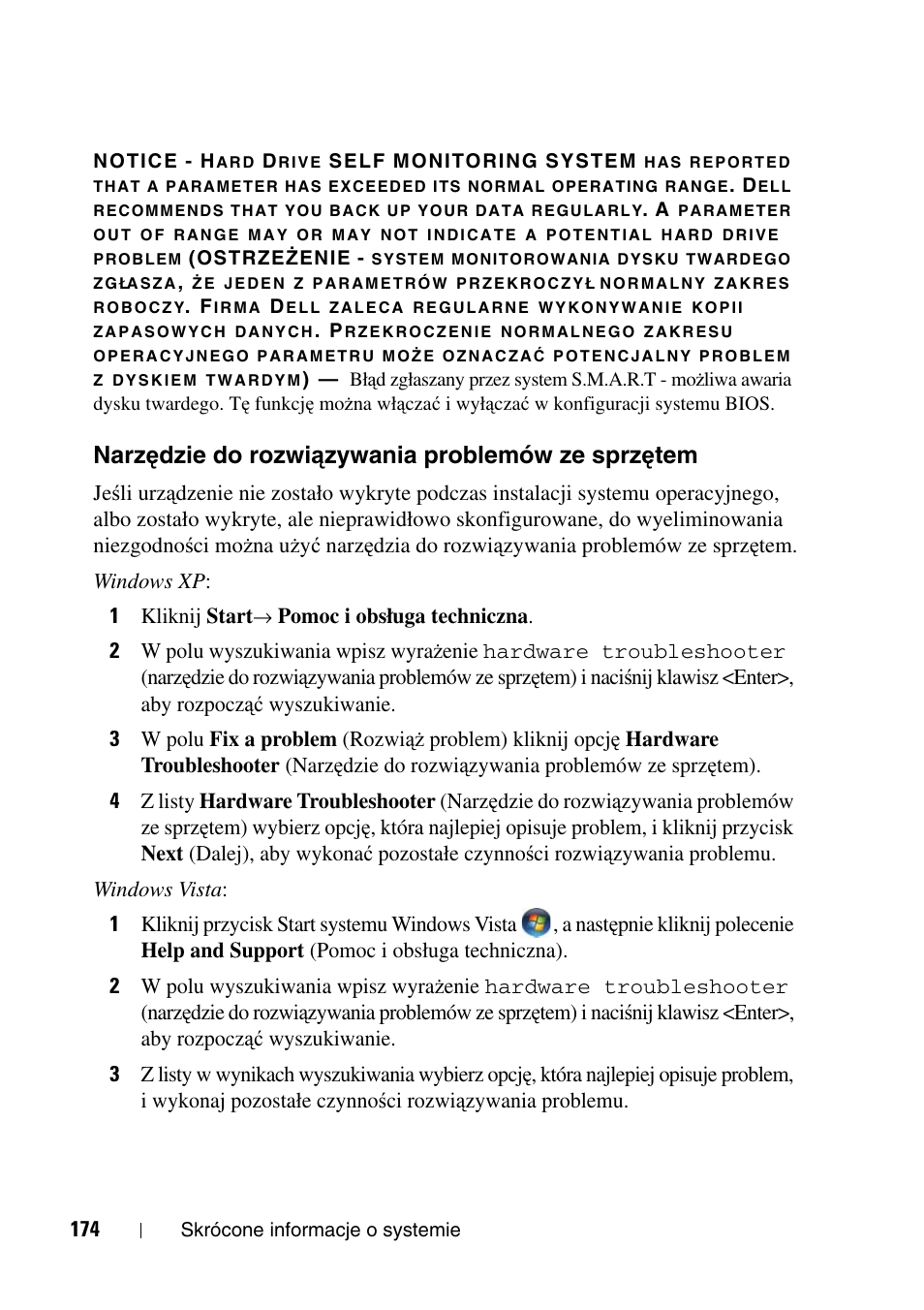 Narzędzie do rozwiązywania problemów ze sprzętem, Narz, Ędzie do rozwiązywania | Problemów ze sprz, Ętem | Dell Precision T5400 (Late 2007) User Manual | Page 174 / 340