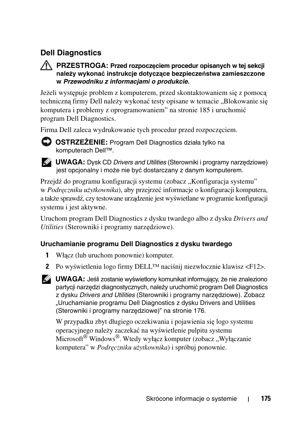 Dell diagnostics | Dell Precision T5400 (Late 2007) User Manual | Page 175 / 340