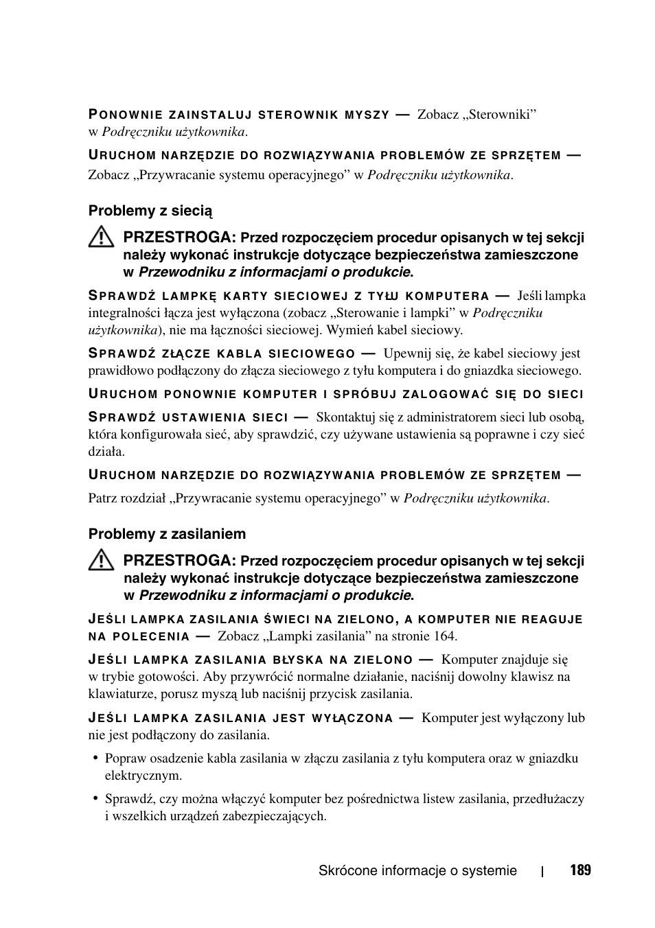 Przestroga | Dell Precision T5400 (Late 2007) User Manual | Page 189 / 340