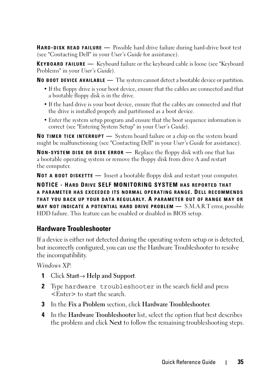 Hardware troubleshooter | Dell Precision T5400 (Late 2007) User Manual | Page 35 / 340