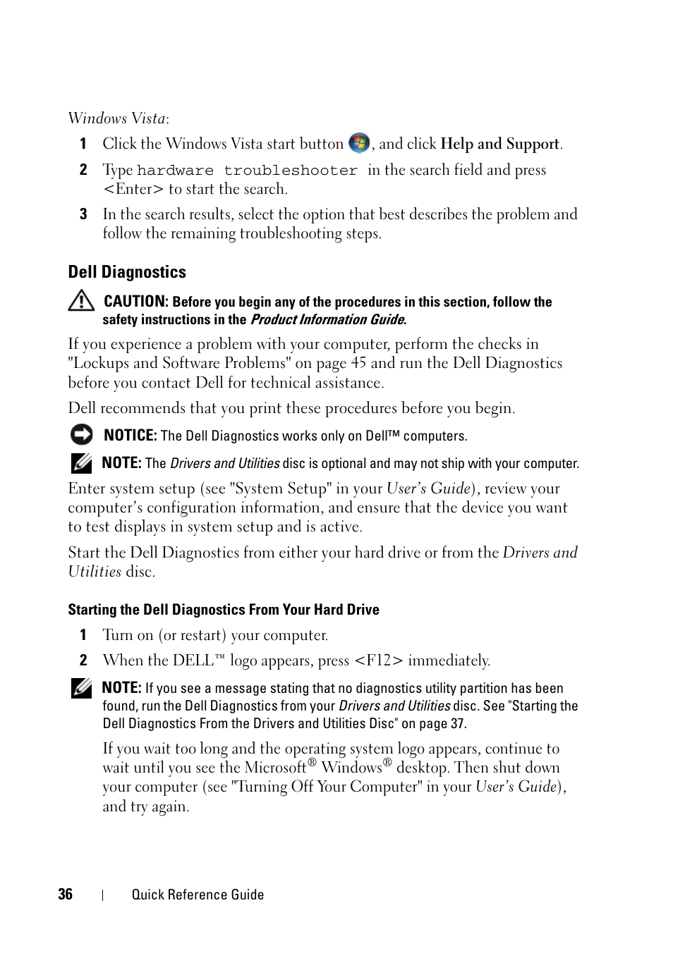 Dell diagnostics | Dell Precision T5400 (Late 2007) User Manual | Page 36 / 340