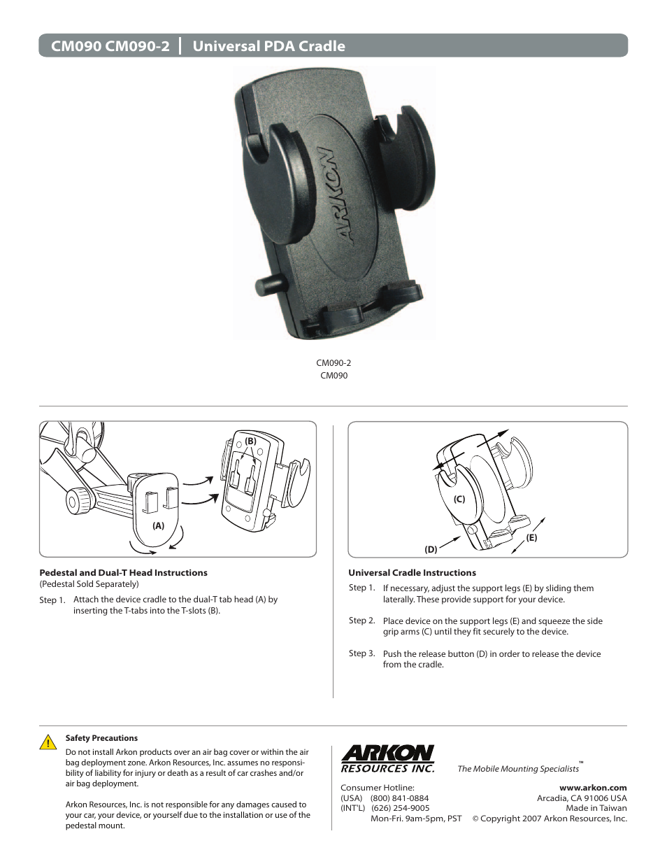 Arkon CM090 User Manual | 1 page