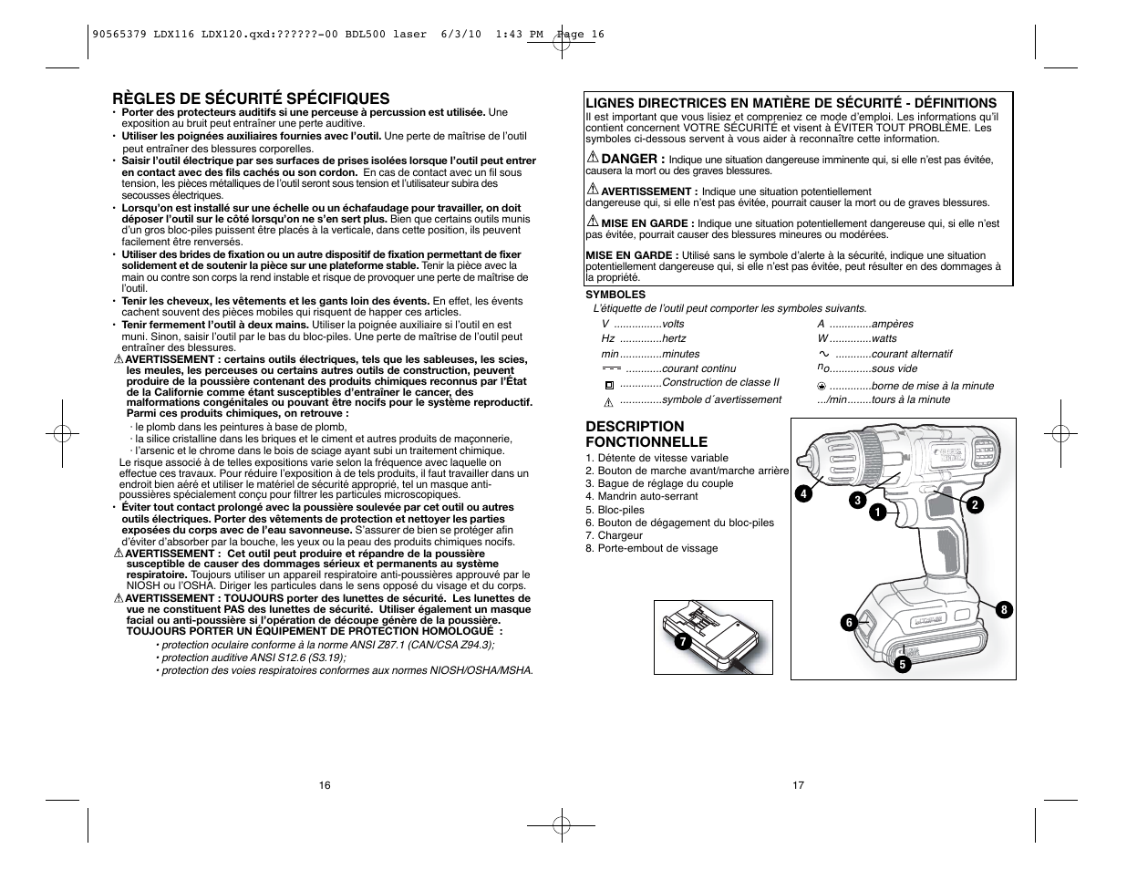 Règles de sécurité spécifiques | Black & Decker LDX116 User Manual | Page 9 / 21