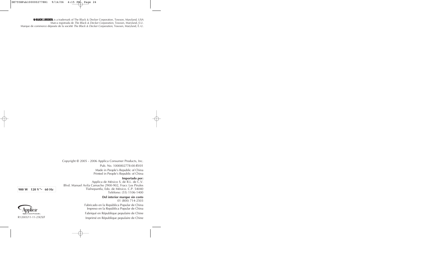 Black & Decker DE755B User Manual | Page 13 / 13