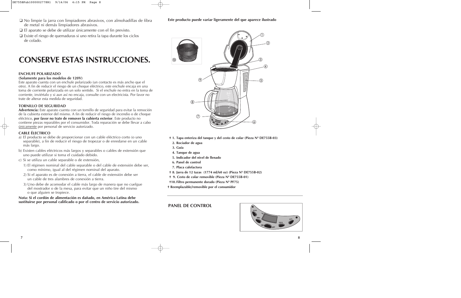 Conserve estas instrucciones | Black & Decker DE755B User Manual | Page 5 / 13