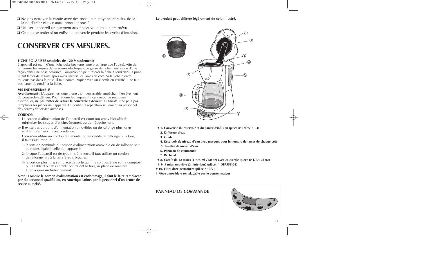 Conserver ces mesures | Black & Decker DE755B User Manual | Page 8 / 13