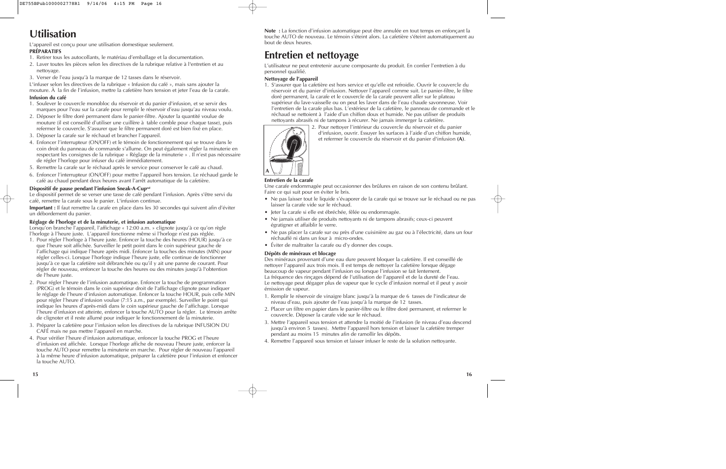 Utilisation, Entretien et nettoyage | Black & Decker DE755B User Manual | Page 9 / 13