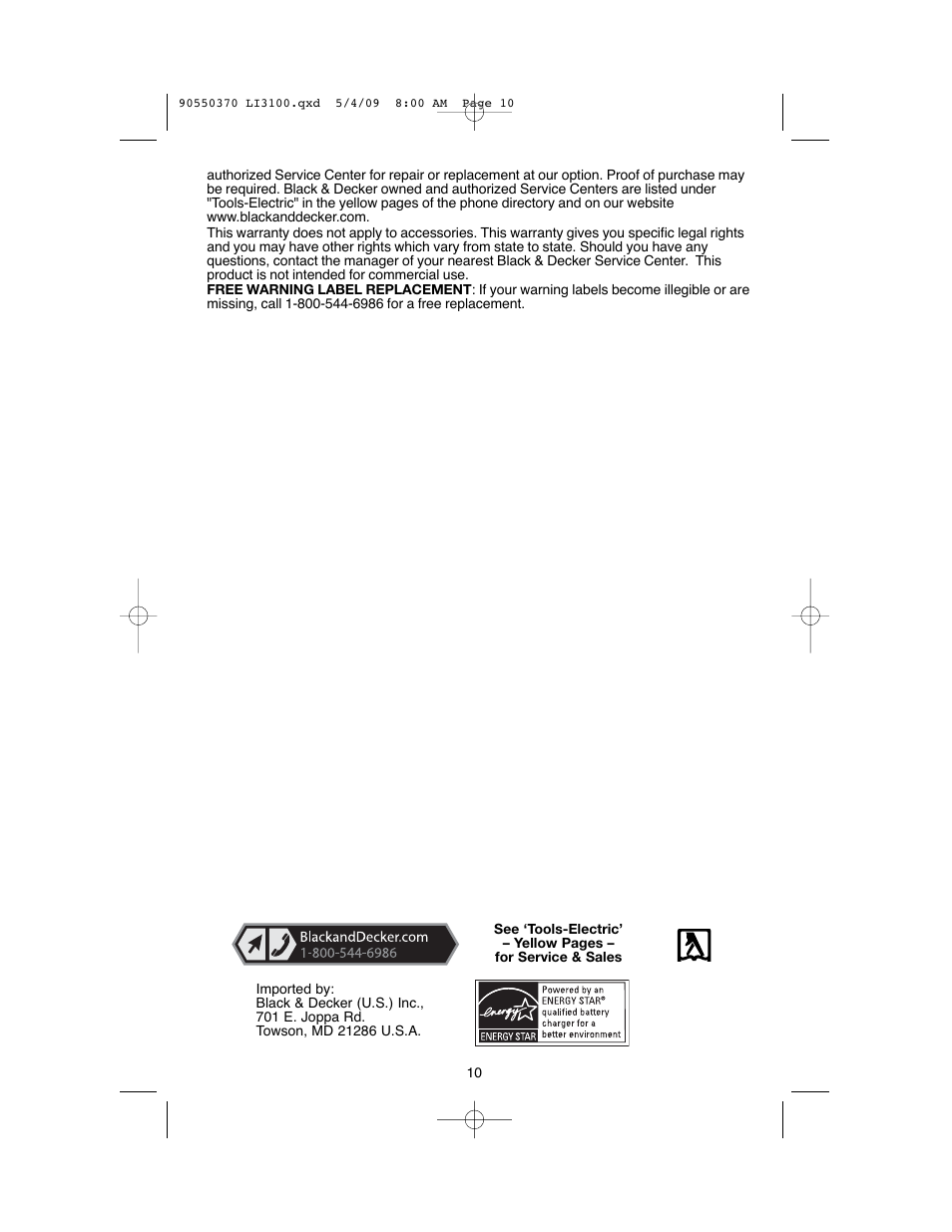 Black & Decker LI3100 User Manual | Page 10 / 32