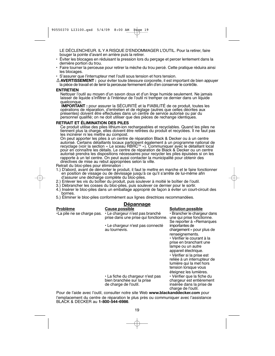 Black & Decker LI3100 User Manual | Page 19 / 32