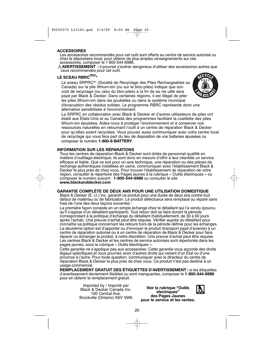 Black & Decker LI3100 User Manual | Page 20 / 32