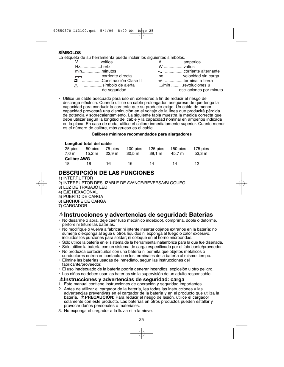 Descripción de las funciones | Black & Decker LI3100 User Manual | Page 25 / 32