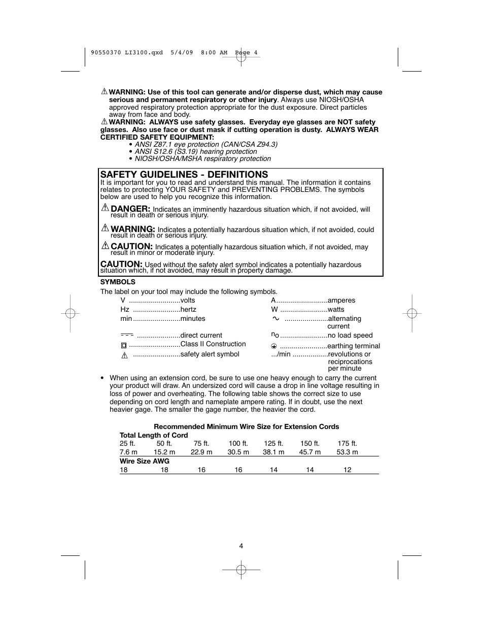 Safety guidelines - definitions | Black & Decker LI3100 User Manual | Page 4 / 32