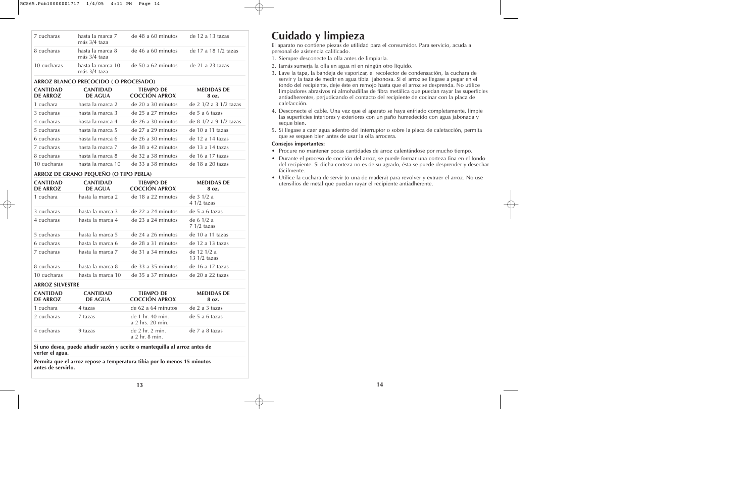 Cuidado y limpieza | Black & Decker RC865 User Manual | Page 8 / 15